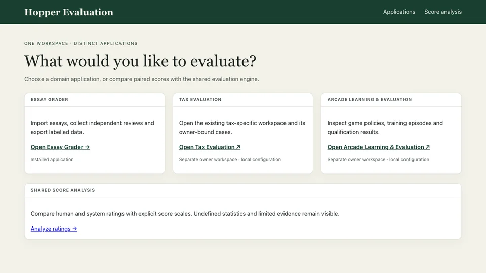 Hopper Evaluation Platform application picker