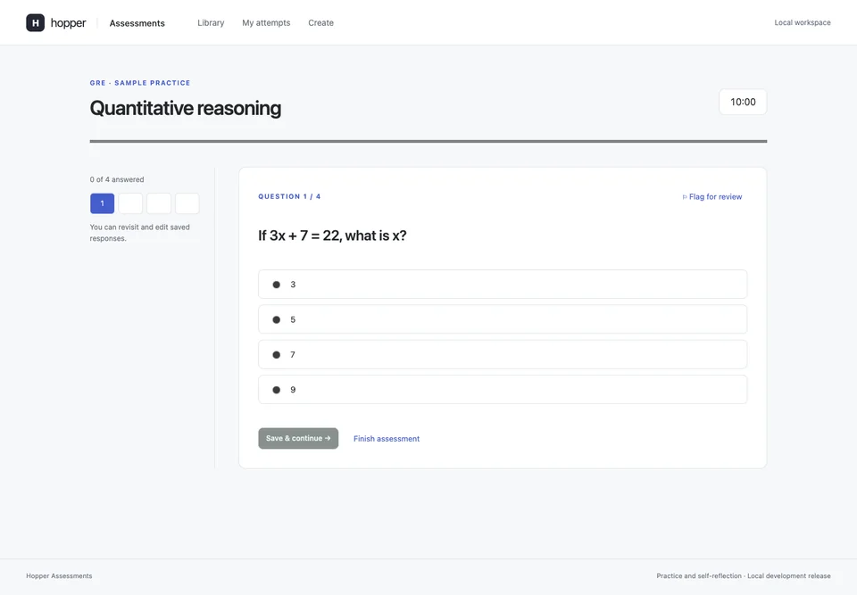 GRE · sample practice in the assessment player
