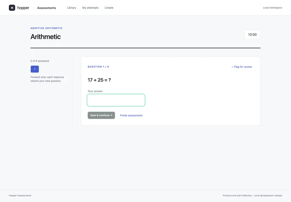 Adaptive arithmetic in the assessment player